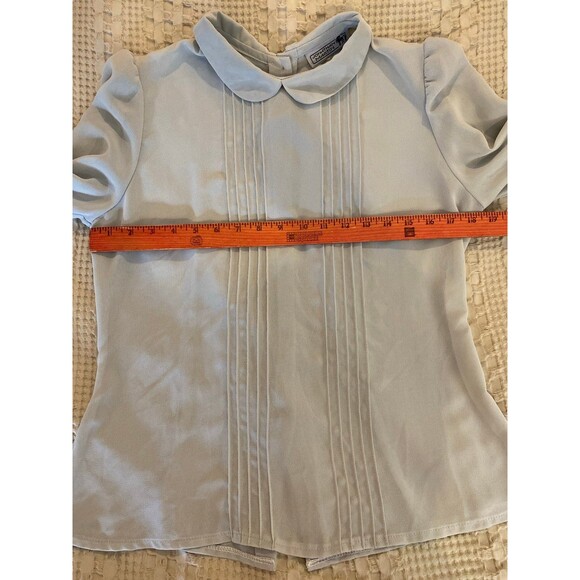 Jonathan Martin Blouse Sz 13 / 14 Fitted Sheer Gray Peter Pan Collar Button Back - Picture 11 of 12